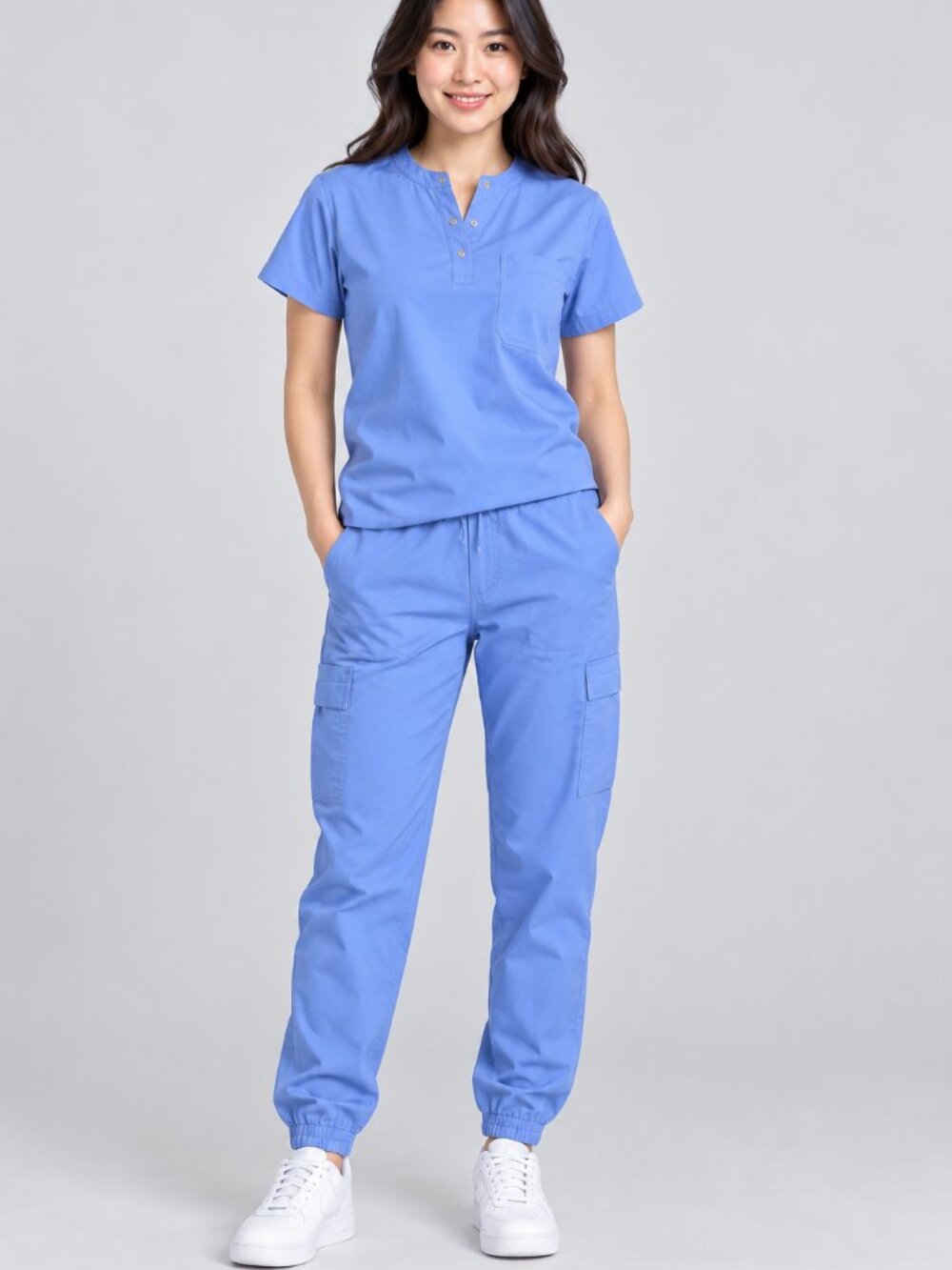 Movement Butter-Soft Blue Scrub Set M Henley Top Cargo Jogger Pants